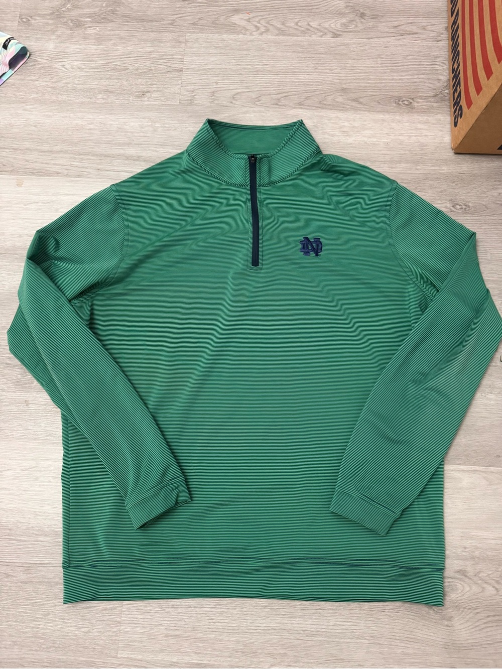 GOLD by Peter Millar Notre Dame 1/4 zip dri-fit Pinstripe XL